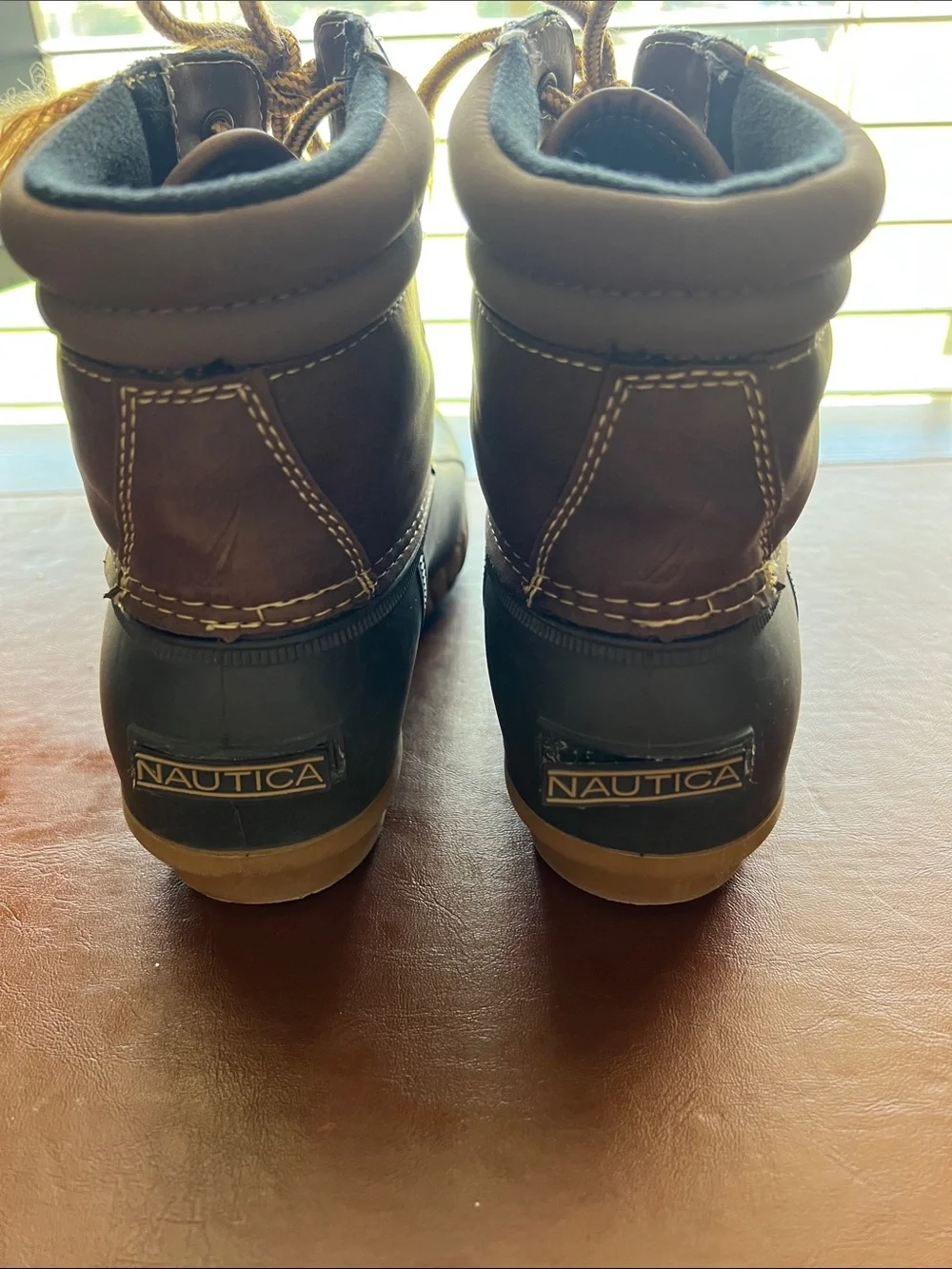 Nautica Boy’s Brown and Black Waterproof Duck Boots with Tan Laces